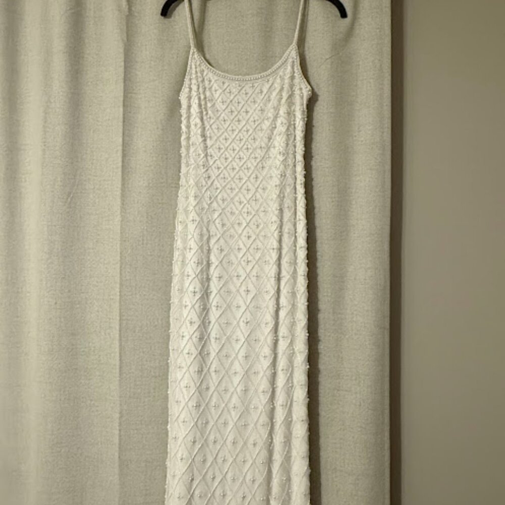 DB Studio Beaded Scoop Neck Spaghetti Strap Midi Dress – White (Bridal) - Picture 3 of 7